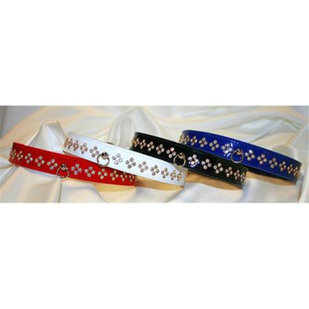LEATHER BROTHERS 10 in. x .5 in. White Patent Leather Crystal Dog Collar with Center D-Ring 6146-WH10